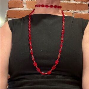 Vintage Elegant Red Beaded Necklace and Choker Set